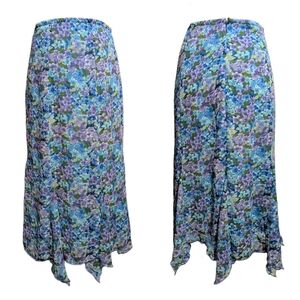 Vintage Notations Floral Handkerchief Skirt Blue Flowy Floral Skirt Purple Green